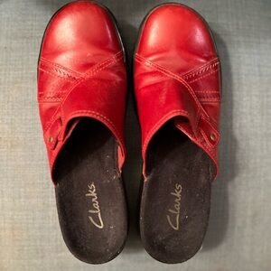 Clark’s Red Slip On Mules